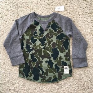 New GAP camo camouflage shirt top baseball tee grey green Long sleeve play 3 3T
